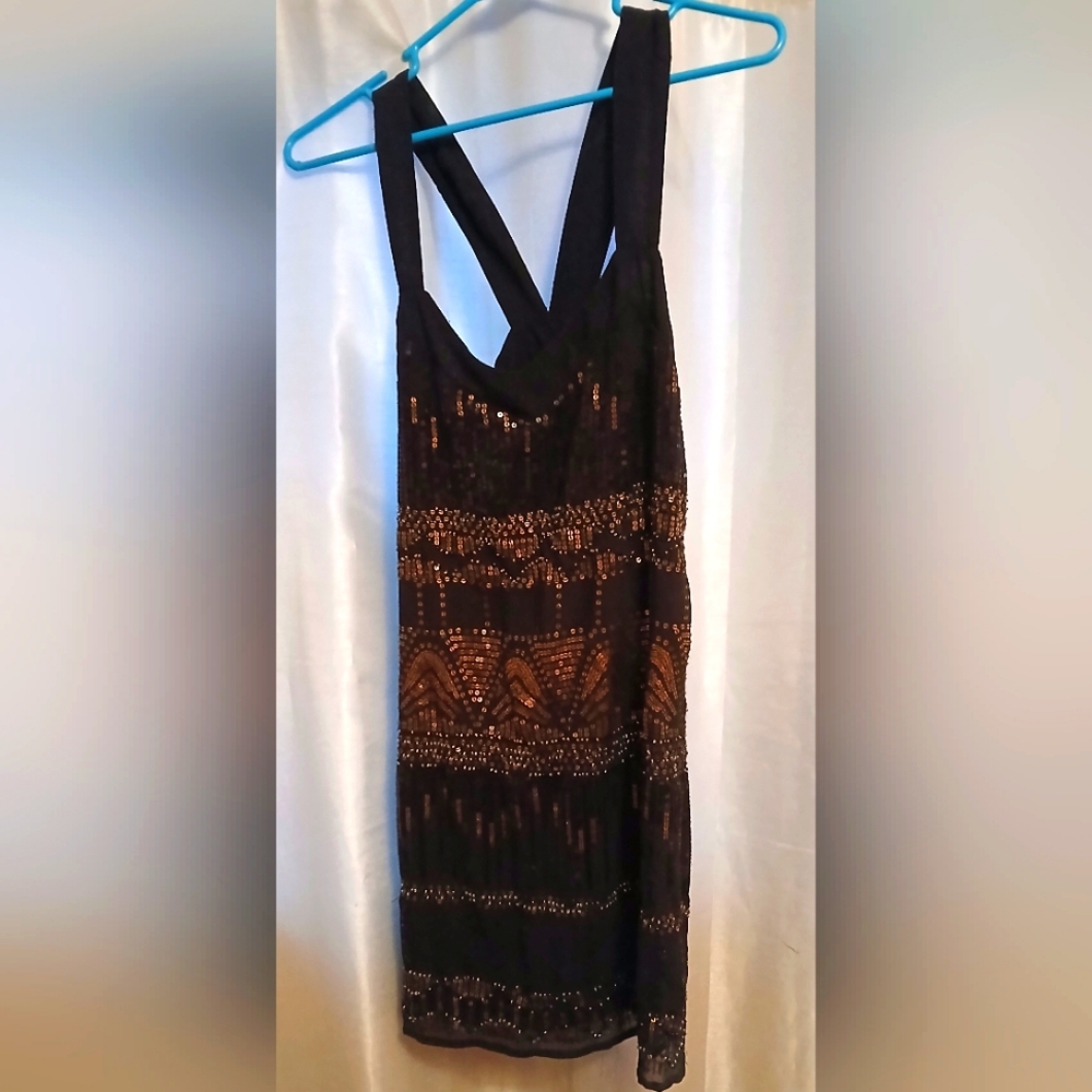 Forever 21, Black/Brown/Bronze, sequined dress, size XS - Flapper style